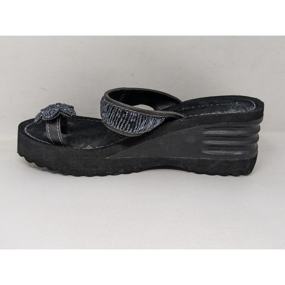 Vintage Y2K Lower East‎ Side Size 7 Chunky Platform Sandals Black Flower 90s - Picture 10 of 12